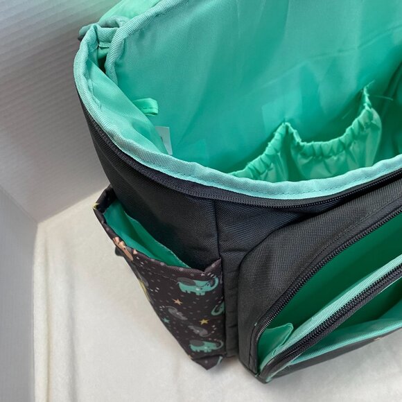 Baby Boom Elephant Print Diaper Bag Backpack With Multiple Pockets & Pacifier Ho - Picture 8 of 12